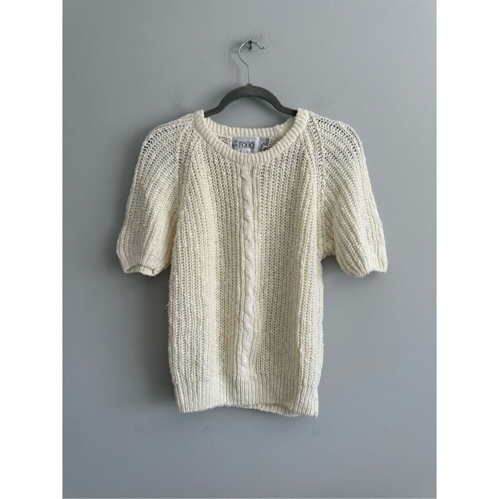 vintage folio sake fifth avenue ramie cotton knit short sleeve sweater top M